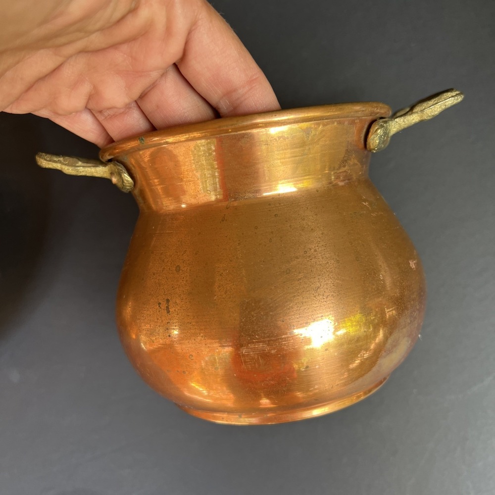 VTG Copper Potpourri Pot Primitive Copper Cachepot Cauldron x2 Taiwan Decor Set - Picture 7 of 11